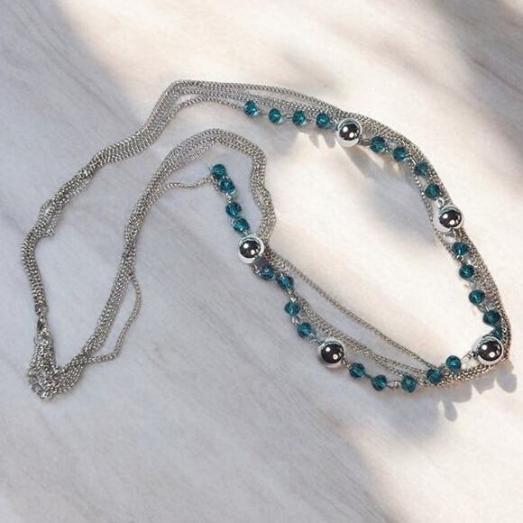 Beautiful Blue Clear & Silver Beads Multistrand Silver Tone Necklace - Picture 4 of 4